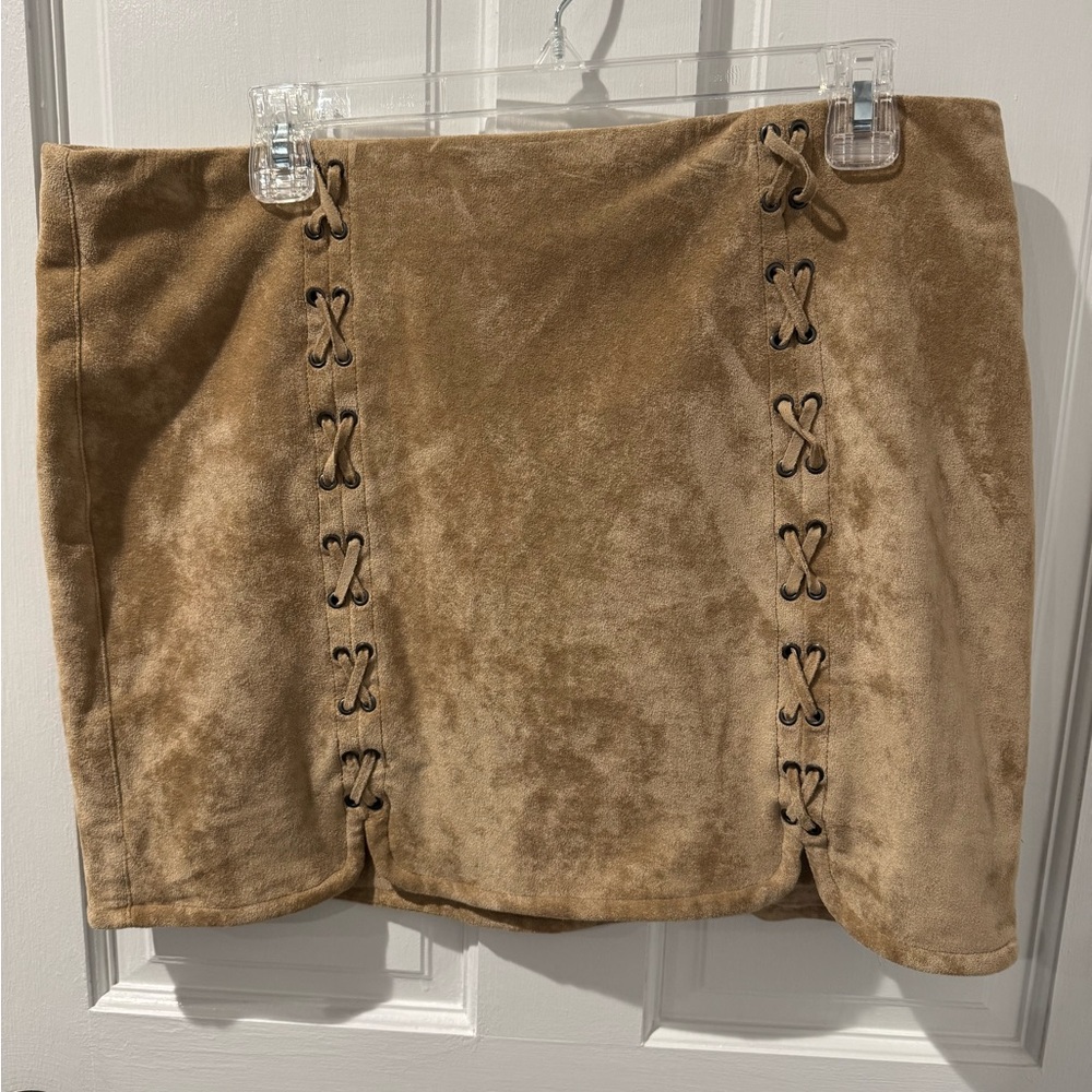 Tractr Brown Lace-Up Pencil Skirt